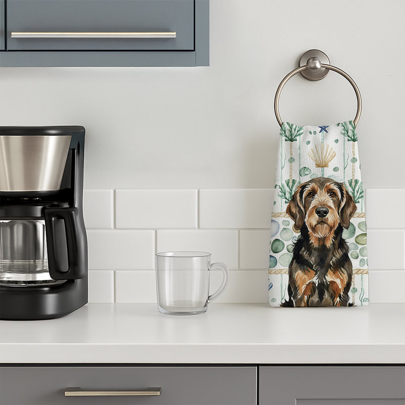 Black and Tan Otterhound Coastal Sea Glass Kitchen Towel, Black and Tan Otterhound