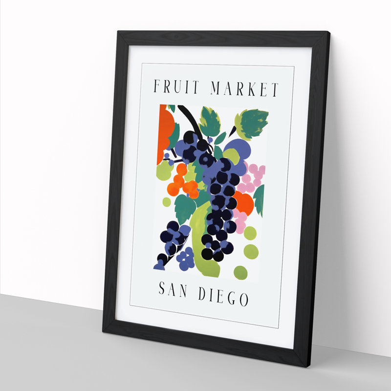 Grapes San Diego Fruit Market Exhibition 1 Piece Single Picture Frame Wall Art, 34cm H x 25cm W x 2cm D