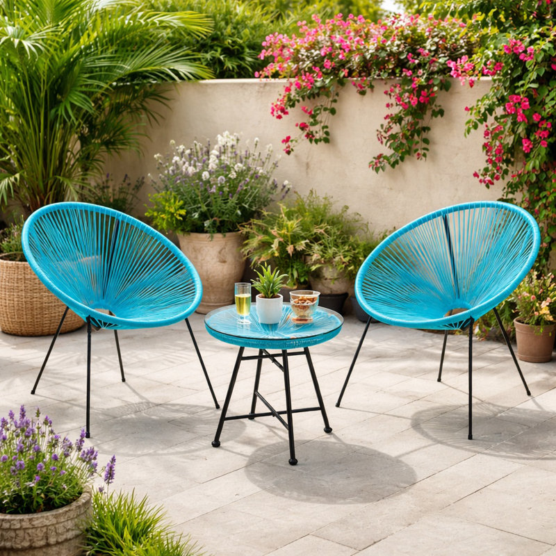 Ensemble de conversation de 3 pièces pour 2 personnes Millerstown, Turquoise