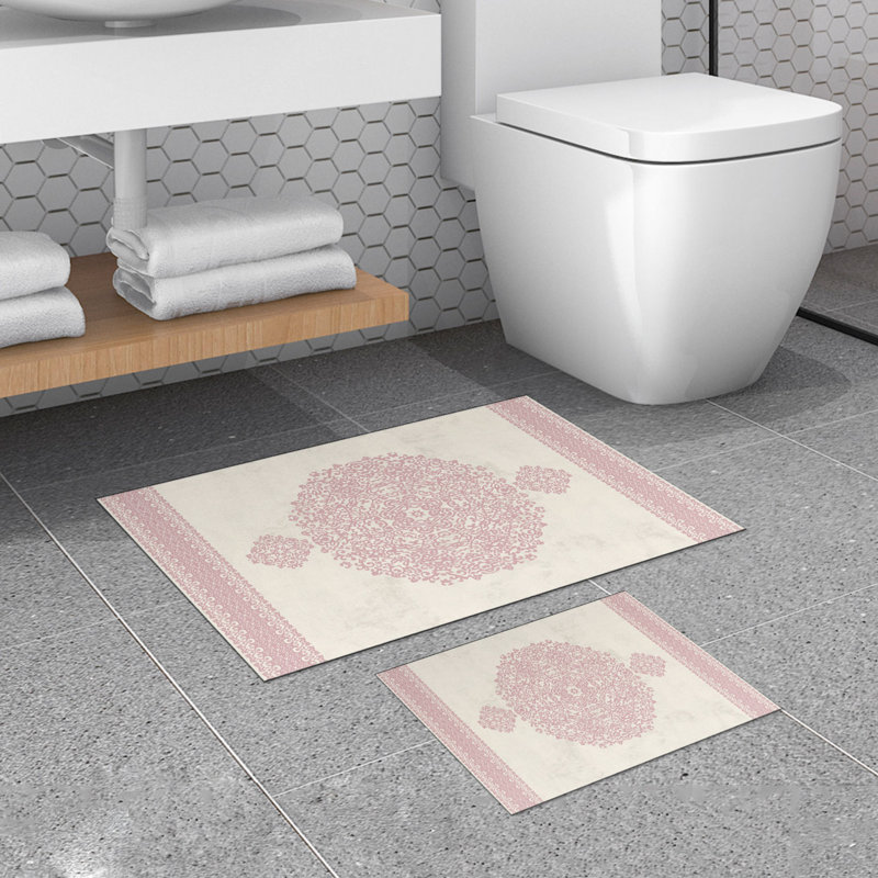Ensemble de 2 tapis de bain Arhiana, Rose clair/blanc