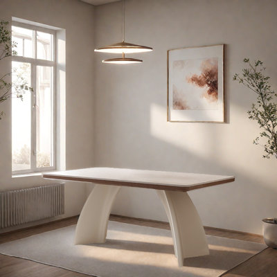 Cream-coloured rock slab dining table