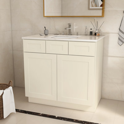 Base de meuble-lavabo antique en contreplaqué blanc antique pour la cuisine et la salle de bain 36 po x 21 po x 34,5 po - Meuble-lavabo silencieux à conception silencieuse