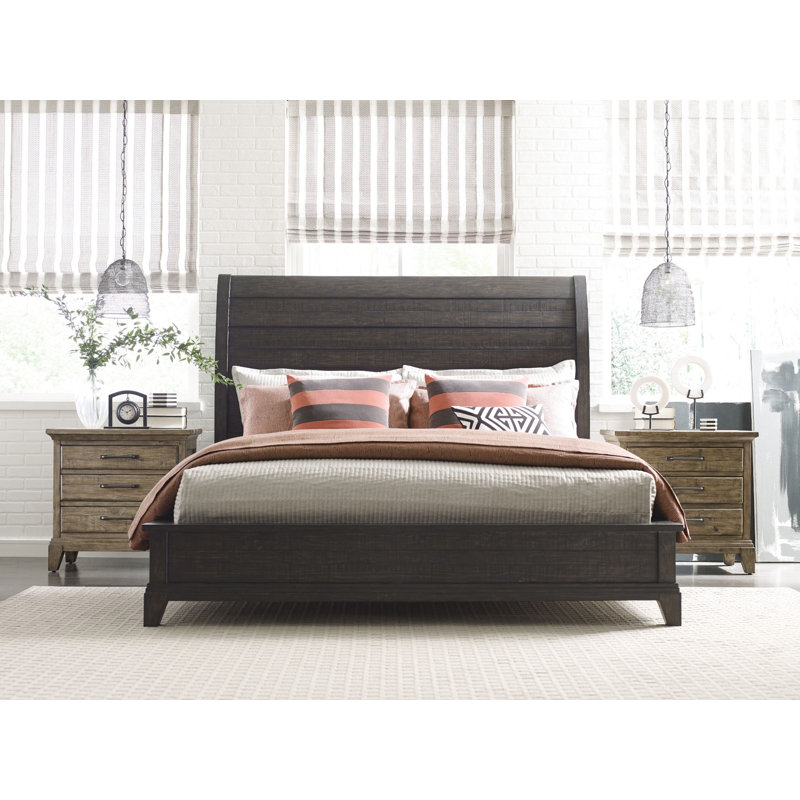 Caliya Solid Wood Sleigh Bed, Queen
