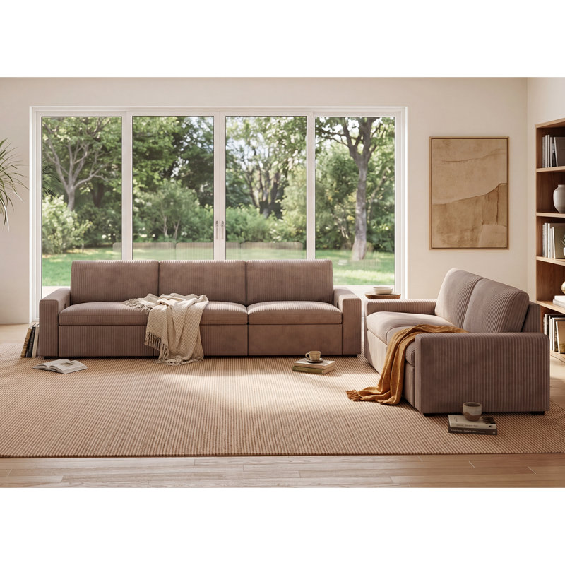 Ensemble de salon 2 pièces en velours côtelé inclinable électrique, 2 Pieces: Sofa, Loveseat, Oatmeal Taupe