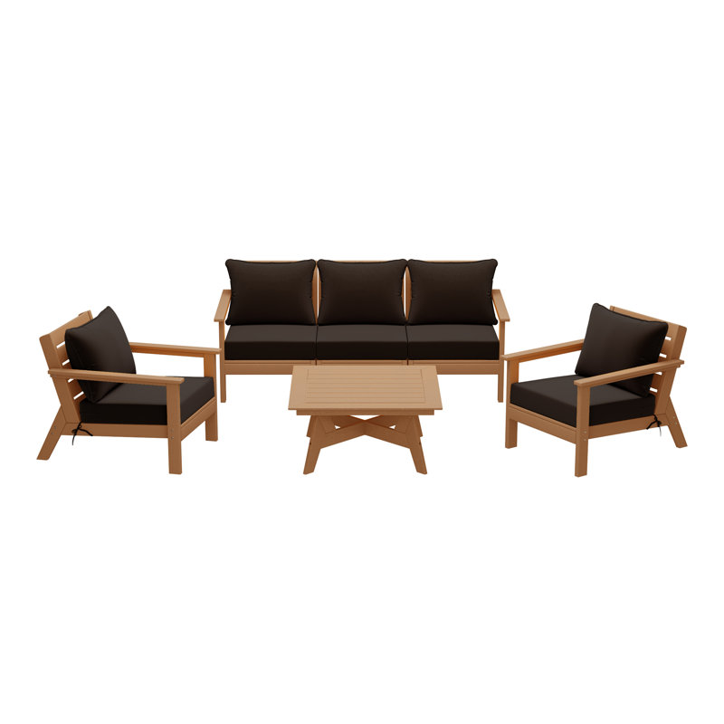 6-Piece Deep Seating Set, Brown, Teak