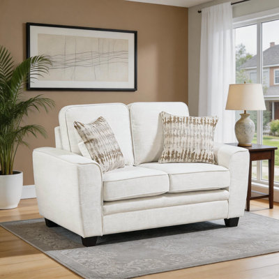 Manasa 61" Modern Square Arms Chenille Loveseat with Reversible Cushions and 2 Decorative Pillows