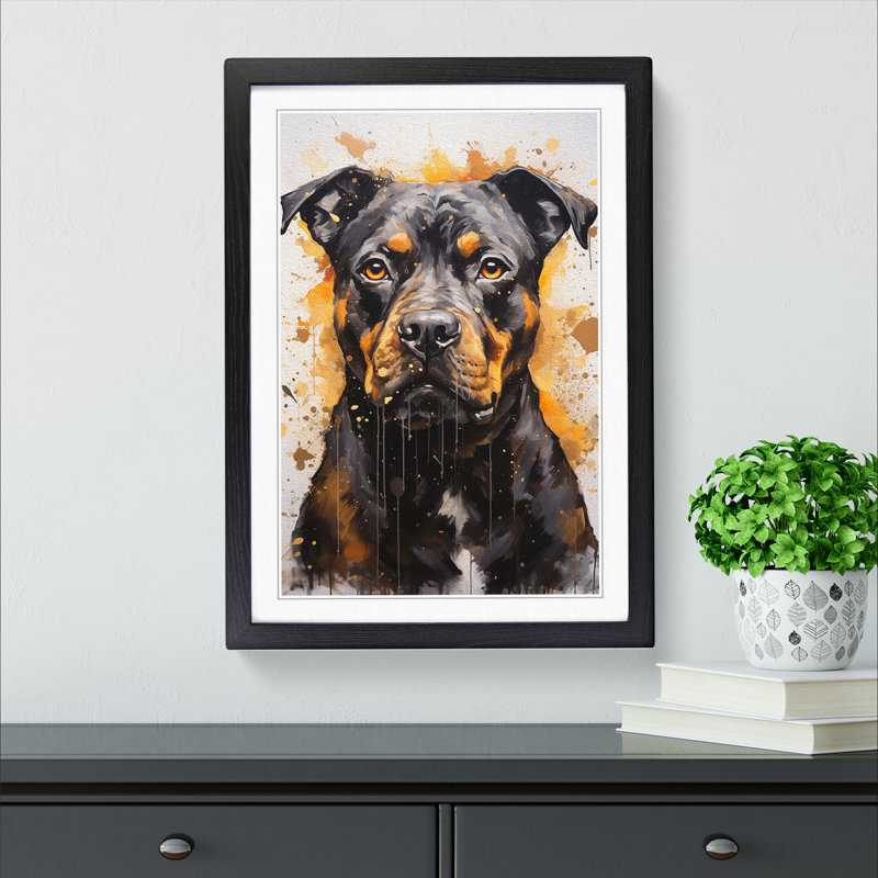 Staffordshire Bull Terrier Hard Edge Painting - Single Picture Frame Print on Wood, Black, 64cm H x 46cm W x 2cm D