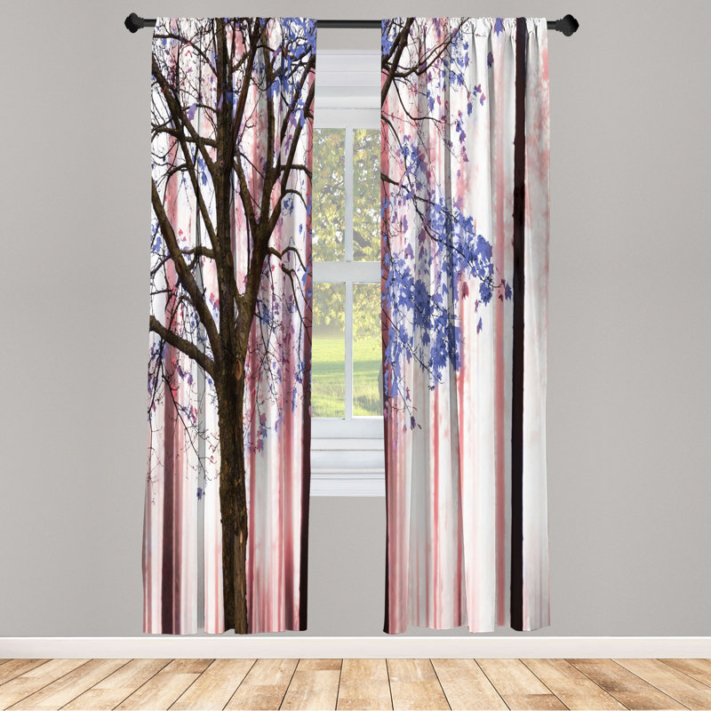 Microfiber Floral Semi-Sheer Rod Pocket Curtain Panels, 28" W x 63" L, Blue
