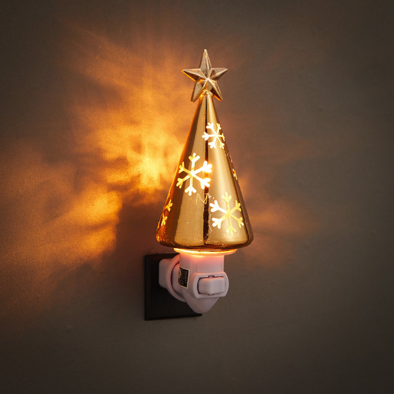 Glass Gold Tree With Snowflakes Night Light