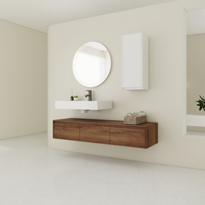 60 inch Wall-Mounted Bathroom Vanity with Resin Sink and Side Cabinet,3-Soft Close Drawer