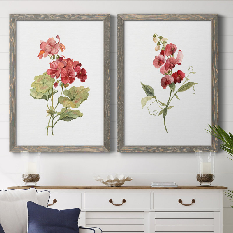 Écarlate géranium - ensemble de 2 reproductions d'art, H 31,5 po x l 47 po x P 1,5 po, Toile avec cadre gris, Pas de tapis