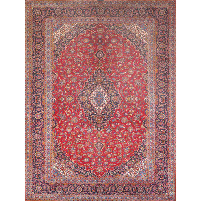 Antique One-of-a-Kind 9'10" x 13'1" 1910s Rectangle Wool Area Rug in Navy and Red
