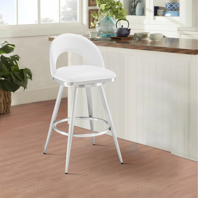 Tabouret de bar ou de bar pivotant Charlotte en similicuir et métal, Tabouret de comptoir (siège d'une hauteur de 26 p