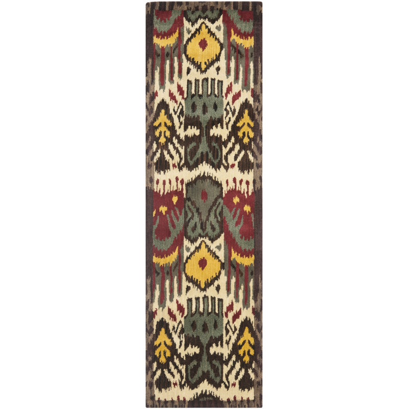 Tapis ikat en laine touffeté à la main Kline, Tapis de couloir 2 pi 3 po x 8 pi