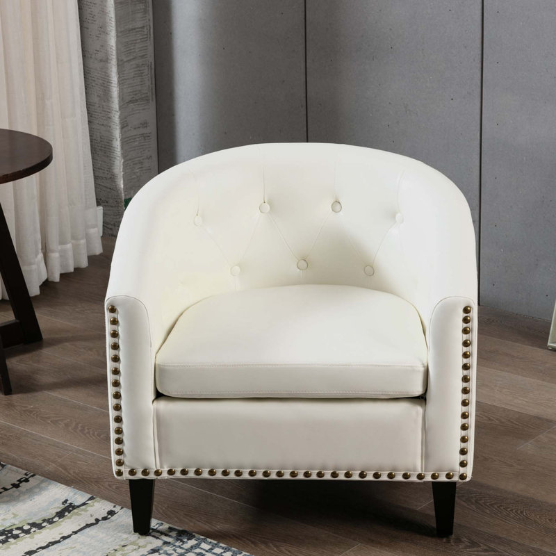 Fauteuil demi-tonneau l 28,3 po, Similicuir blanc