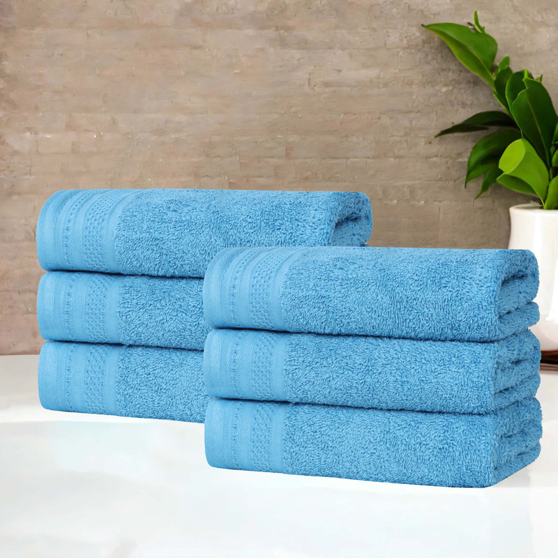 Essuie-mains mi-longs en coton gaufré texturé Honeycomb, Azure