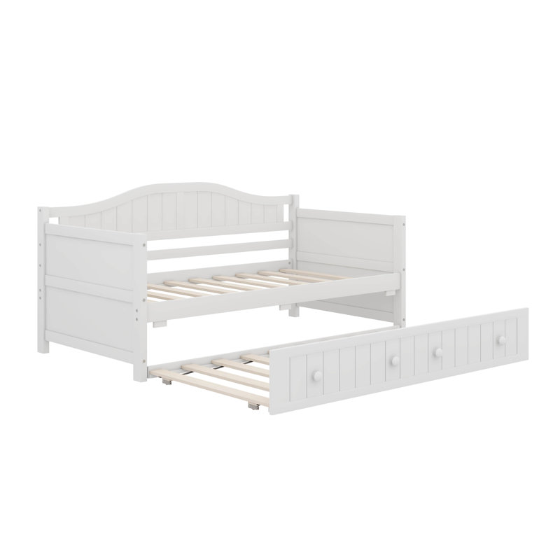 Lit de jour simple avec couchette gigogne en bois avec support en lattes de bois
