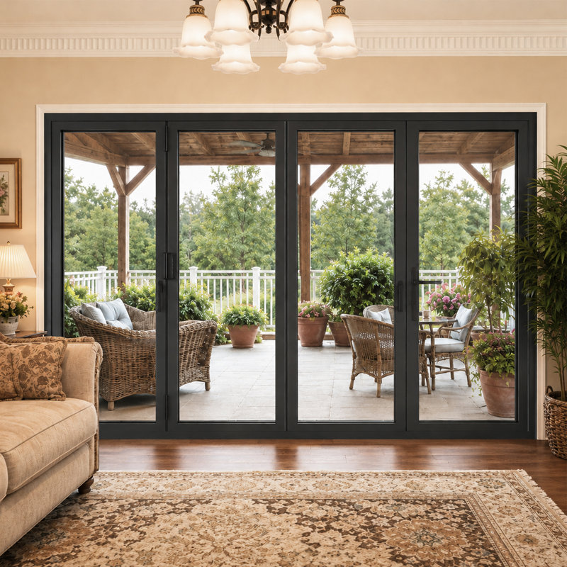 Porte de patio pliante double en aluminium trempé noir 144 po x H 80 po 3 + 1, L 144 po x H 80 po