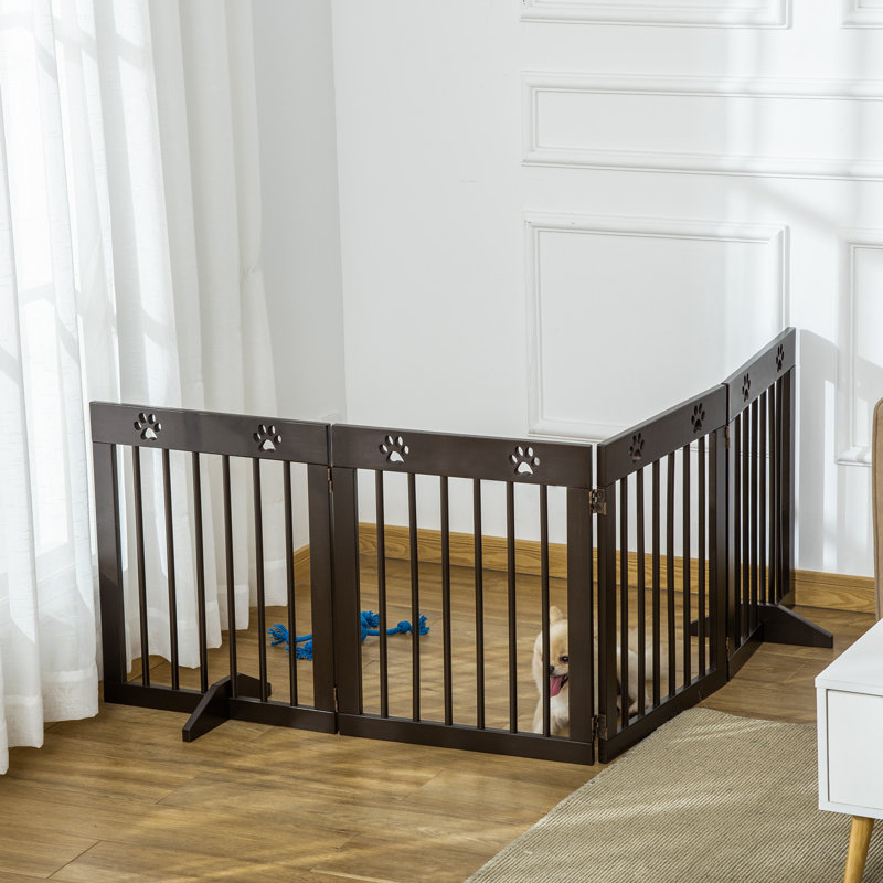 Martinez Free Standing Pet Gate, Dark Wood