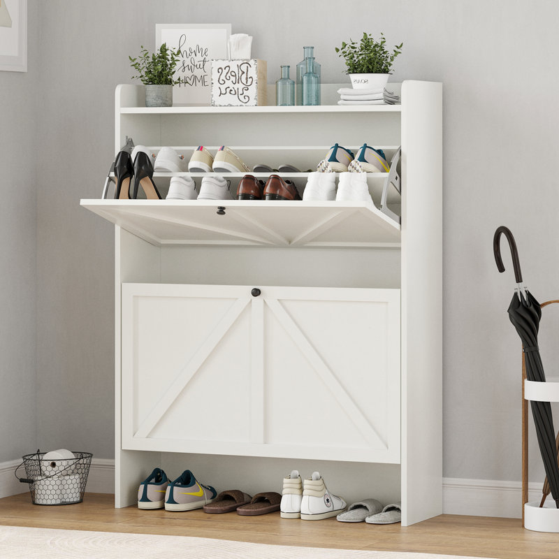 16 Pair Shoe Storage Cabinet, White