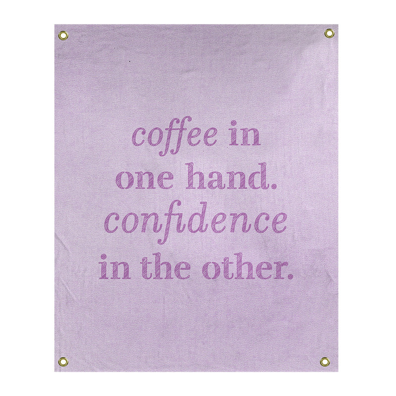 Tapisserie de polyester à citation de café et de confiance en polyester, H 36 po x l 26 po, Violet