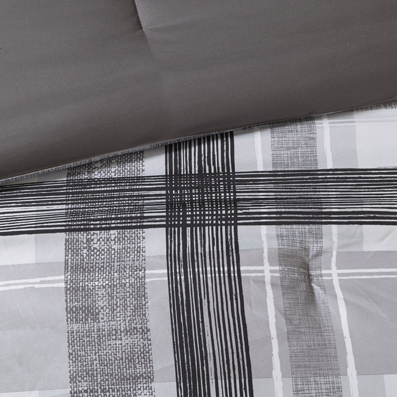 Gray Twin Microfiber Reversible Plaid Comforter Set