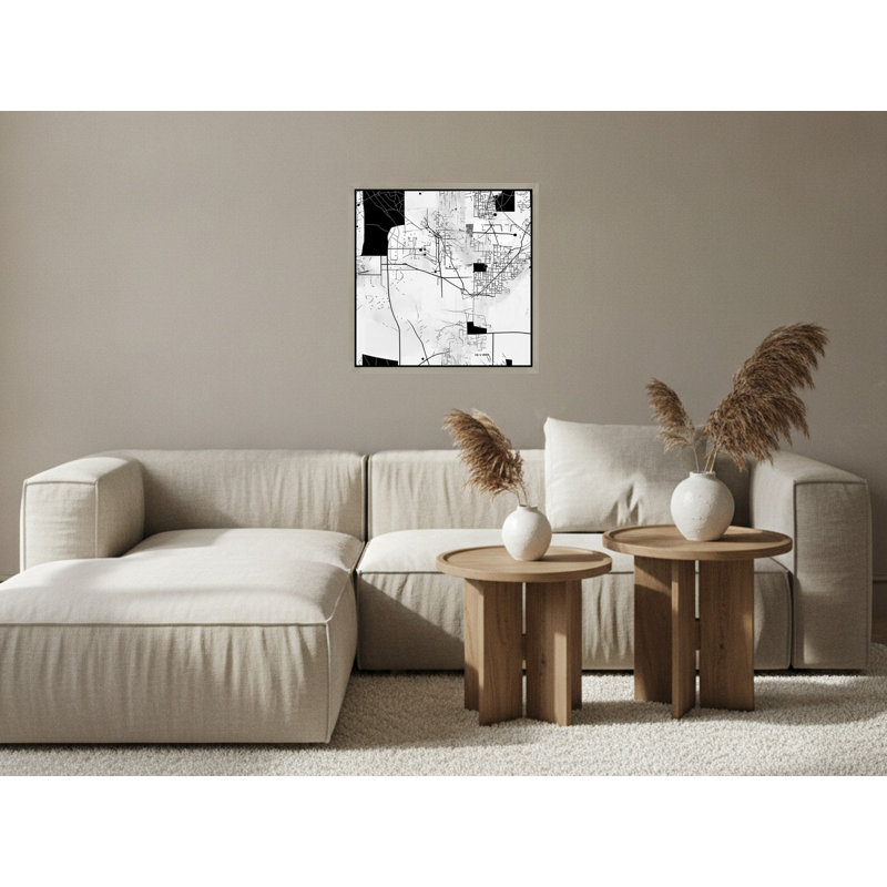 «Black and White Abstract Map», art mural sur toile encadrée, Silver, 24" H x 24" W