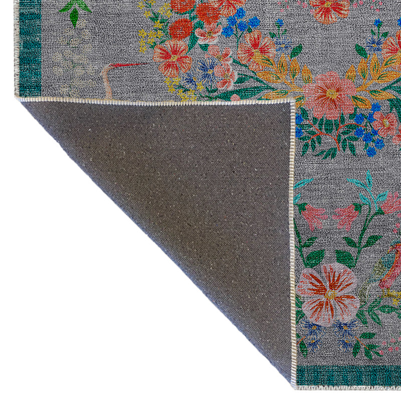 Floral Gray Themed Multi-Colored Floral Patterned Colorful Woven Base Rug, Rectangle 4'11.06" x 7'6.55"