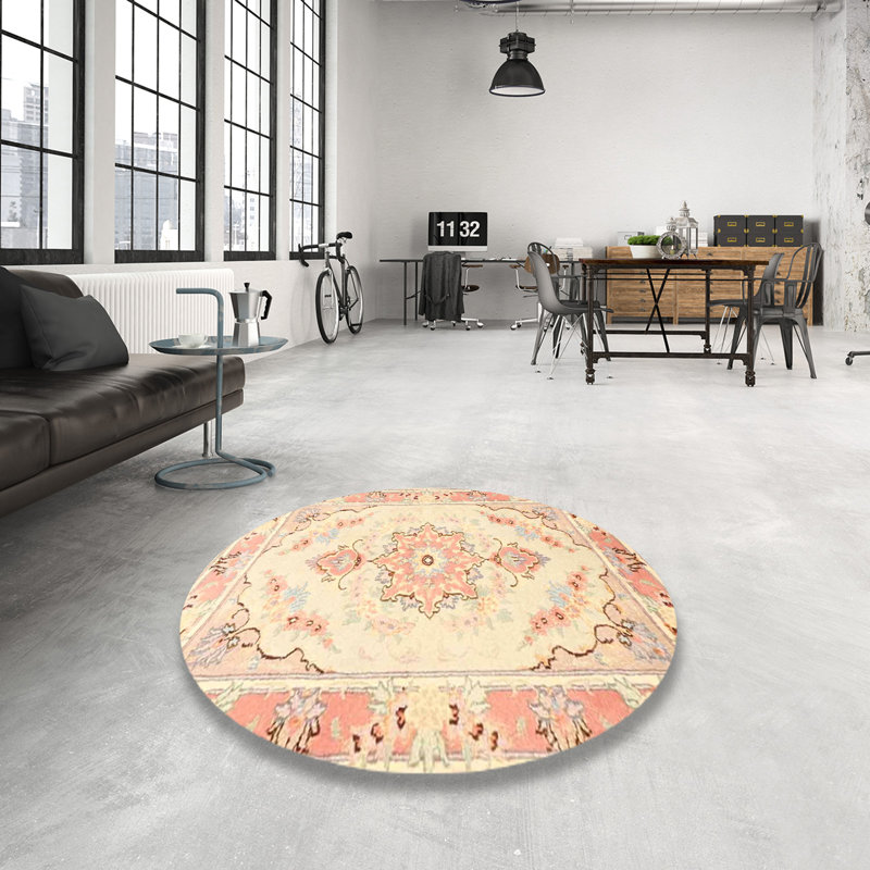 Tapis oriental jaune / rose, Rond 7 pi