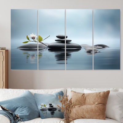 «Blue Zen Serenity Of Spiritual Stones In Water II», ensemble d'art mural en pierre 4 pièces