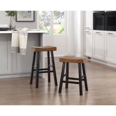 Transitional Design Bar Stools Set of 2pcs, Black Finish Solid Rubberwood Furniture