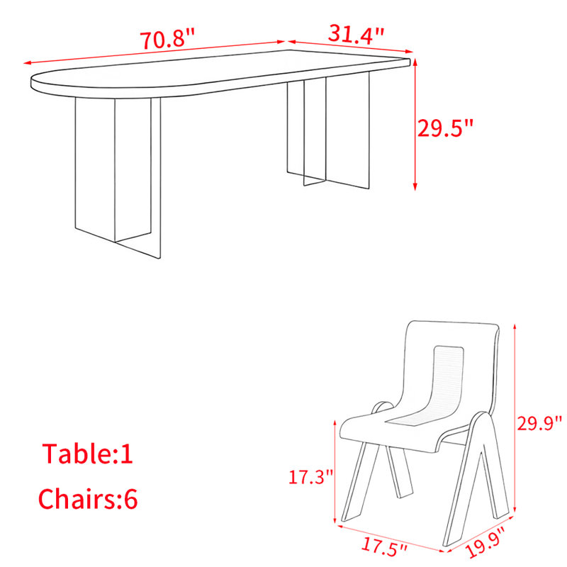 Ensemble de table à manger moderne simple en bois massif acrylique, H 29,5 po x L 70,8 po x l 31,4 po