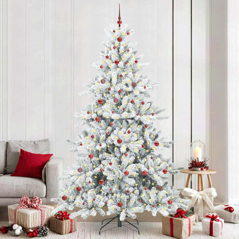 Artificial Hinged Christmas Tree with 300 LEDs, White/Red, 7.87' H
