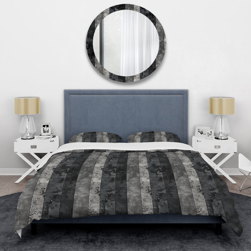 Rayures gris foncé - ensemble de housse de couette transitionnel, Housse de couette pour grand lit et 2 taies décor