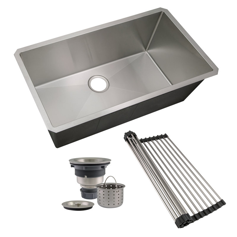 32x18 Satin Stainless Steel Undermount Kitchen Sink with Accessories