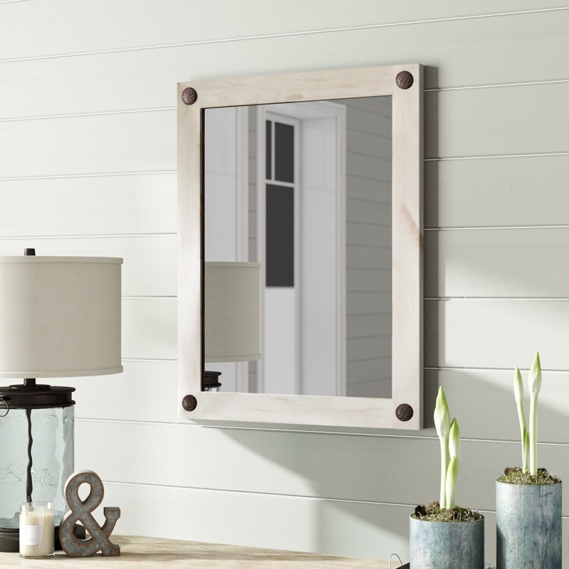 Edna Solid Wood Rectangle Wall Mirror, Whitewash