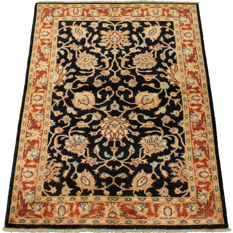 Tapis de zone en laine foncé 4 pi 2 po x 6 po one-of-kind main-noué la new age chobi