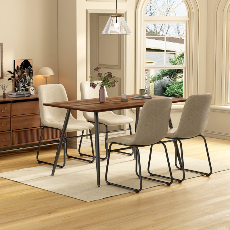 Ensemble de salle à manger 5 pièces avec plateau rectangulaire en bois et 4 chaises d'appoint rembourrées, Beige, Brun