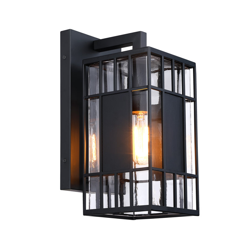 Riker 1-Light Black Outdoor Wall Sconce Light for Porches, 14" H x 6.5" W x 8.25" D