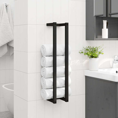 Wall Mounted Black Iron Towel Rack 4.9 x 4.9 x 23.6 in Space Saving Bathroom Organizer