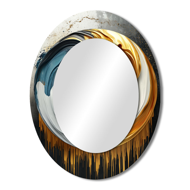 Black And Gold Moon Lines IV - Gold Oval Wall Mirror Decor, 43" x 33"