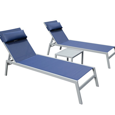 Patio Chaise Lounge  3 : Navy Blue Aluminum Poolside Chairs With Side Table. Outdoor Adjustable Recliner For Peak Comfort And Convenience. Breathable Material. Rust- Frame. 5 Positions . Space