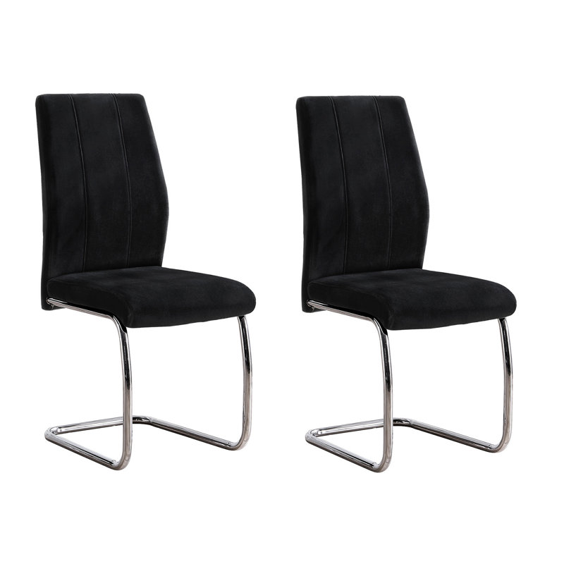 Ensemble de 2 chaises de salle à manger Liam, tissu, base en porte-à-faux noire moderne, Velours noir, Chrome