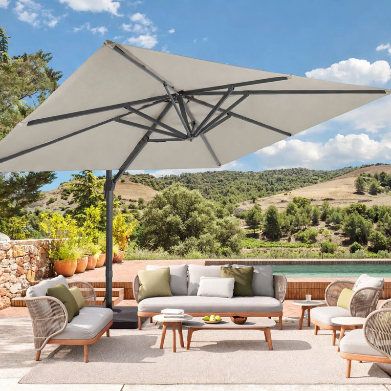 Parasol rectangulaire en porte-à-faux à manivelle 138 po x 108 po himadri inclus, Gris