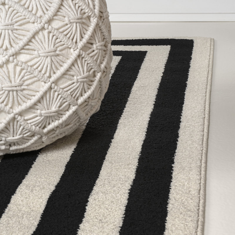 Isibeal Modern Classic Mitre Stripe Black/Ivory Rug, Rectangle 8'9" x 12'