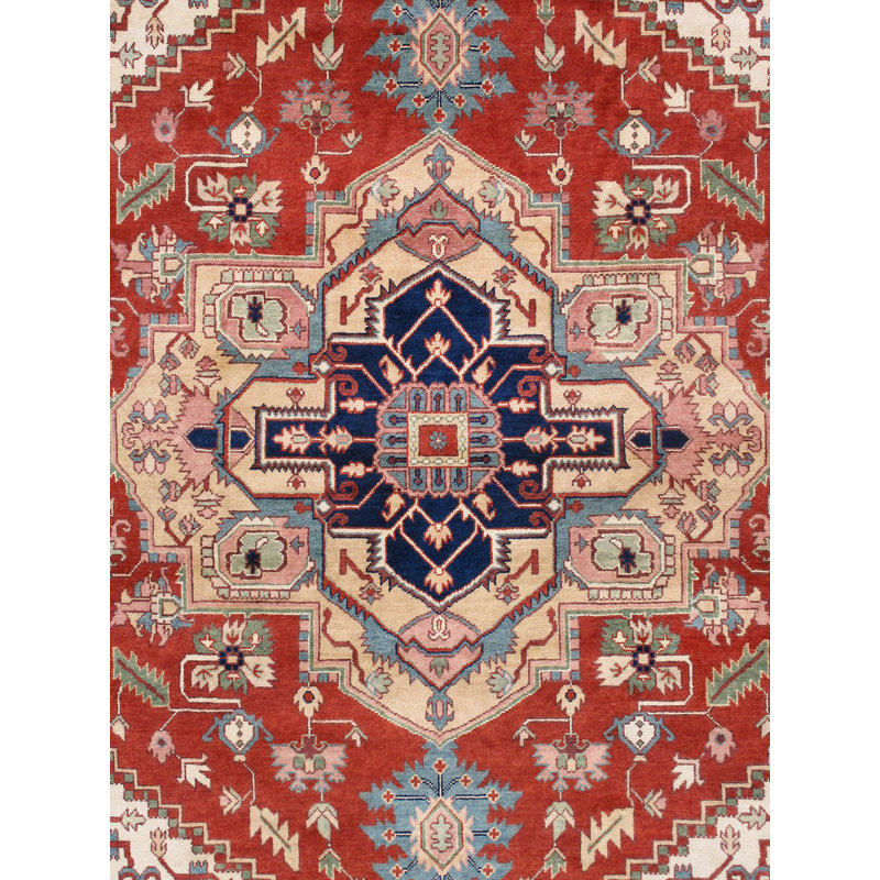 Serapi Hand Knotted Wool Oriental Area Rug, Rust/Ivory/Navy, Rectangle 8'2" x 10'3"