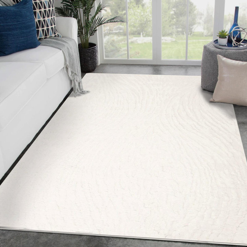 Artistic Abstract Wave Area Rug, Ivory, 6x9