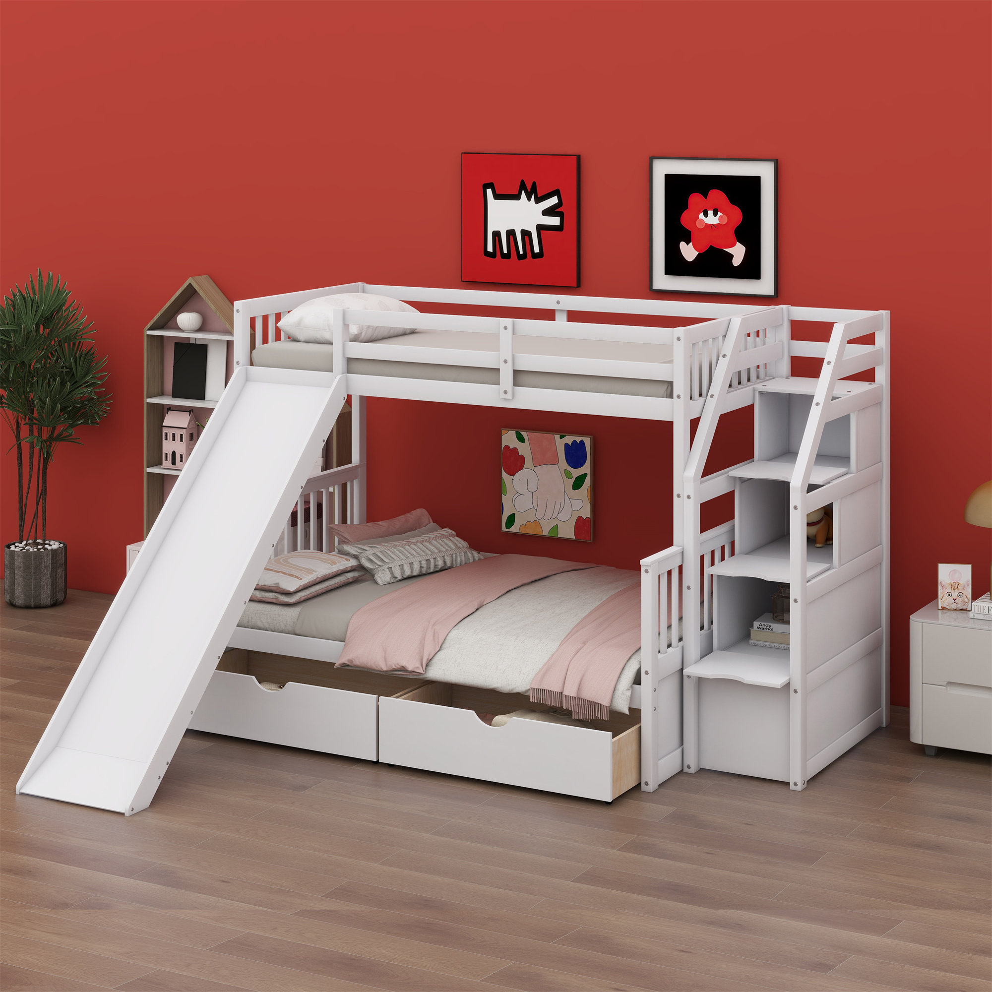 Harriet Bee Bunk Bed With Drawers,Storage And Slide - Wayfair Canada
