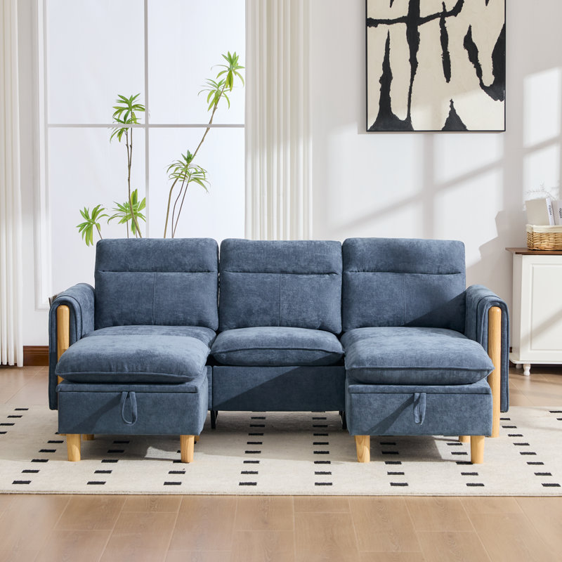 79" ModernSectional Sofa, U-Shape Chenille Couch with Storage Ottoman, Upholstered Sofa with Side Pockets for Living Room,Apartment