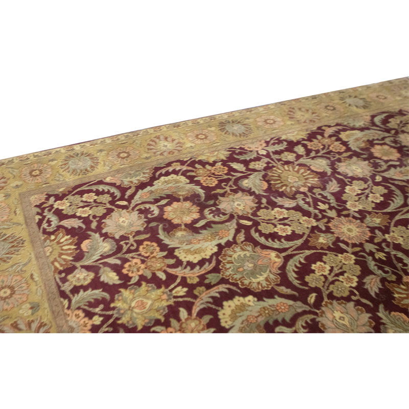 Hand Knotted Wool Area Rug in Red And Gold